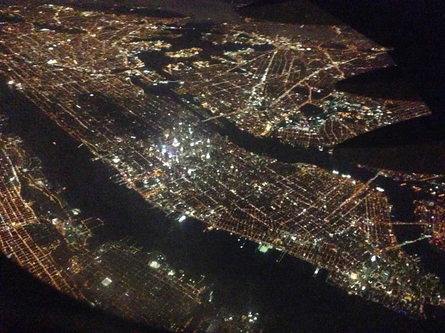 Flying into New York at night